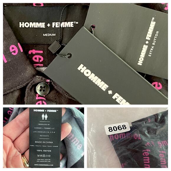 Homme + Femme NEW Striped Logo Camp Shirt Mens Sz M Black Purple Short Sleeve - Picture 8 of 8